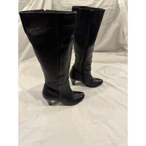 Seychelles Black Leather Knee High Boots Women’s Size 6 Heeled Zip Made in India